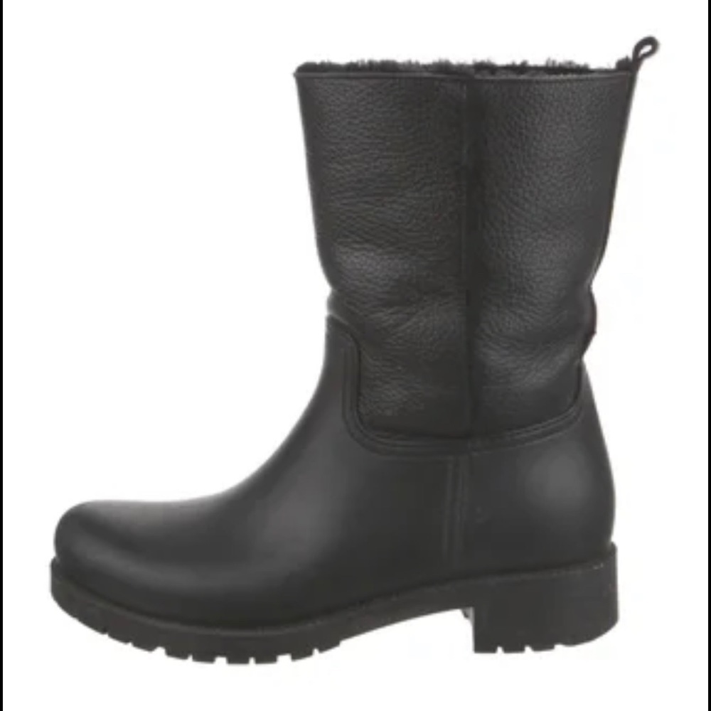 LK Bennett leather sheerling Rain Boots 37 half calf black